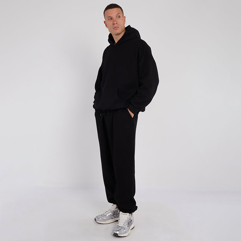 Unisex Black Minimalist Fleece Hoodie & Jogger Set Neutral Lounge Set