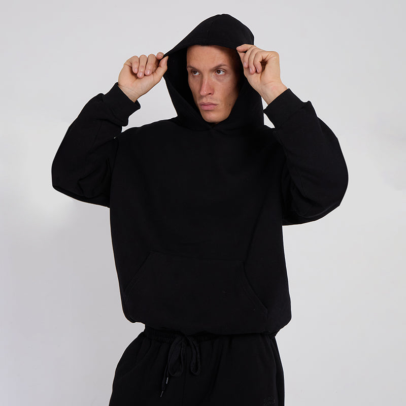 Unisex Black Minimalist Fleece Hoodie & Jogger Set Neutral Lounge Set