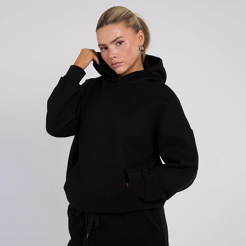 Unisex Black Minimalist Fleece Hoodie & Jogger Set Neutral Lounge Set
