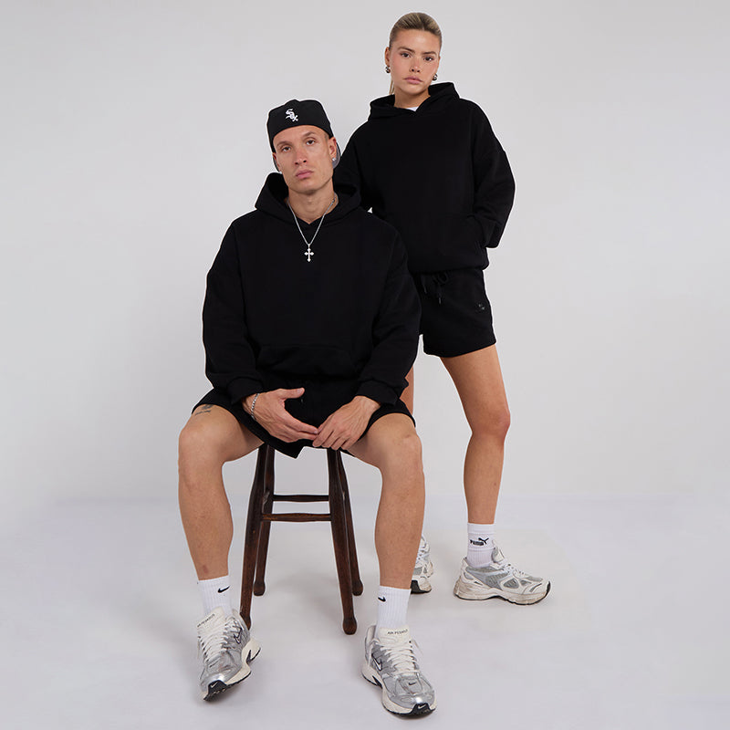 Unisex Black Minimalist Fleece Hoodie & Jogger Set Neutral Lounge Set