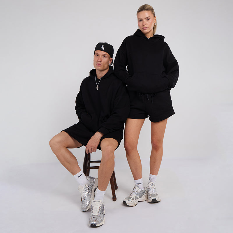 Unisex Black Minimalist Fleece Hoodie & Jogger Set Neutral Lounge Set
