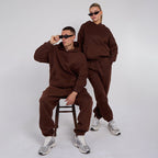 Unisex Brown Minimalist Fleece Hoodie & Jogger Set Neutral Lounge Set