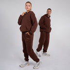 Unisex Brown Minimalist Fleece Hoodie & Jogger Set Neutral Lounge Set