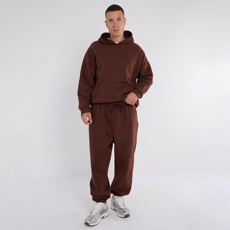 Unisex Brown Minimalist Fleece Hoodie & Jogger Set Neutral Lounge Set