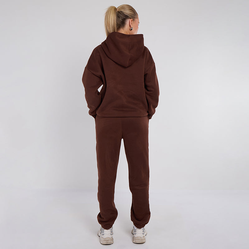 Unisex Brown Minimalist Fleece Hoodie & Jogger Set Neutral Lounge Set