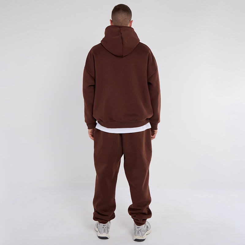 Unisex Brown Minimalist Fleece Hoodie & Jogger Set Neutral Lounge Set