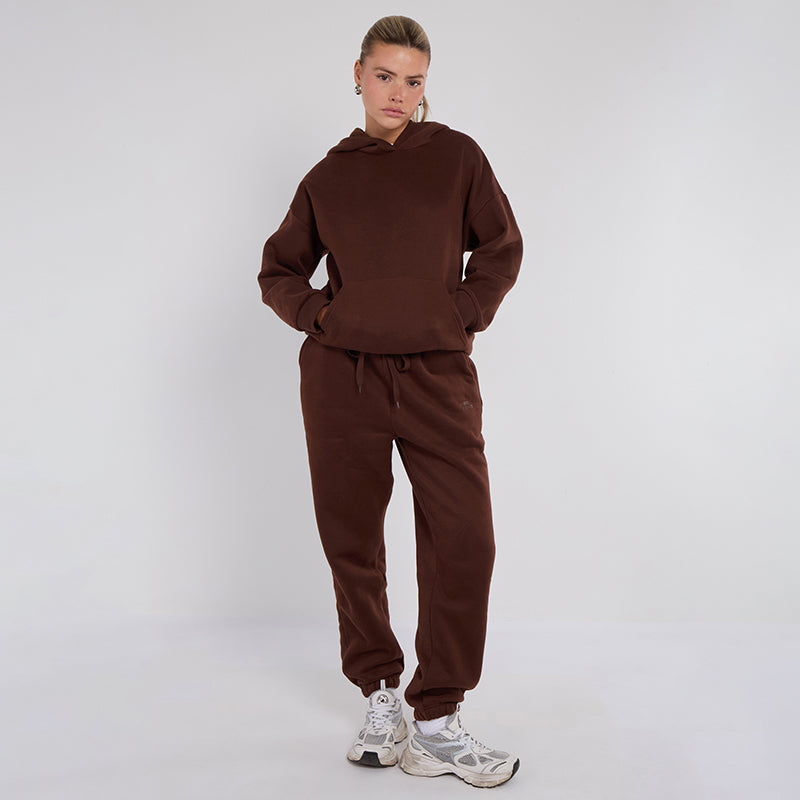 Unisex Brown Minimalist Fleece Hoodie & Jogger Set Neutral Lounge Set