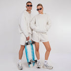 Unisex White Minimalist Fleece Hoodie & Jogger Set Neutral Lounge Set