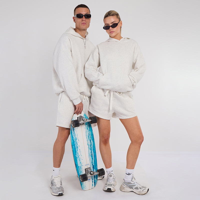 Unisex White Minimalist Fleece Hoodie & Jogger Set Neutral Lounge Set