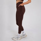 Stretch Coffee Brown Workout Outfit Seamless Sports Bra & High-Waist Leggings Set