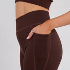 Stretch Coffee Brown Workout Outfit Seamless Sports Bra & High-Waist Leggings Set