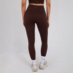Stretch Coffee Brown Workout Outfit Seamless Sports Bra & High-Waist Leggings Set