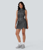 FlexTM High Waisted 2-in-1 Cool Touch Washed Denim Mini Tennis Skirt with Pocket