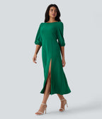 Tie Back Zipper Puff Sleeve Dress