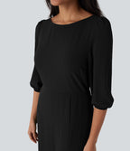 Tie Back Zipper Puff Sleeve Dress