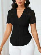 Women's Solid Color Simple Basic Commuter Casual Fitted Shirt Summer Style, Ladies Plain Design Office Wear, Comfortable and Stylish Blouse Tops