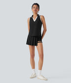 Color Block Polo V Neck Sleeveless Quick Dry Casual Top-UPF50+