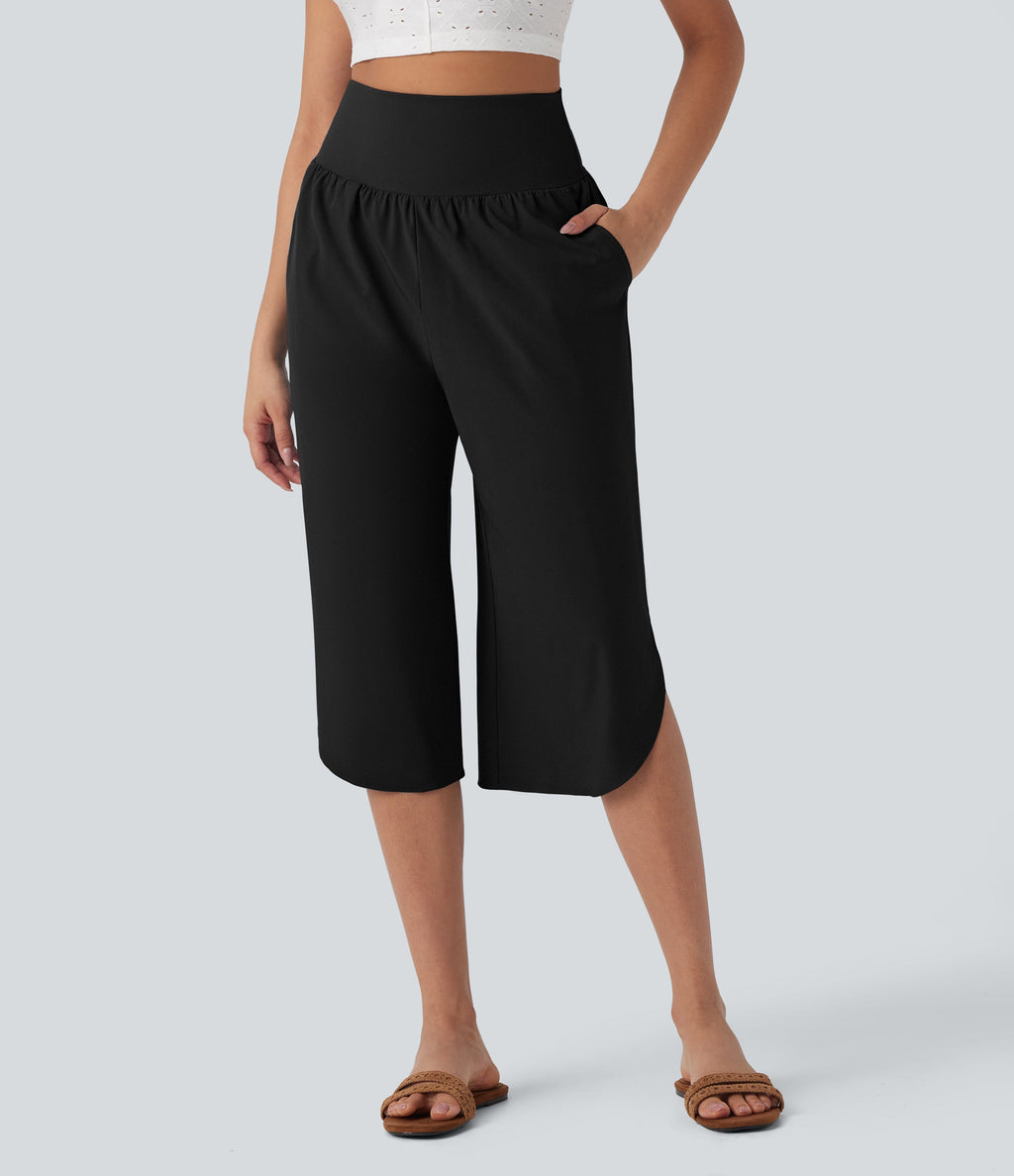 BreezefulTM SoCinched High Waisted Tummy Control Hem Quick Dry Capri Pants with Pockets