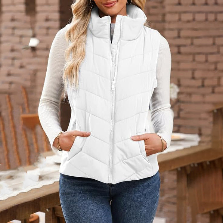 Puffer Vest Women Sleeveless Zip Up Outerwear Stand Collar Quilted Vest