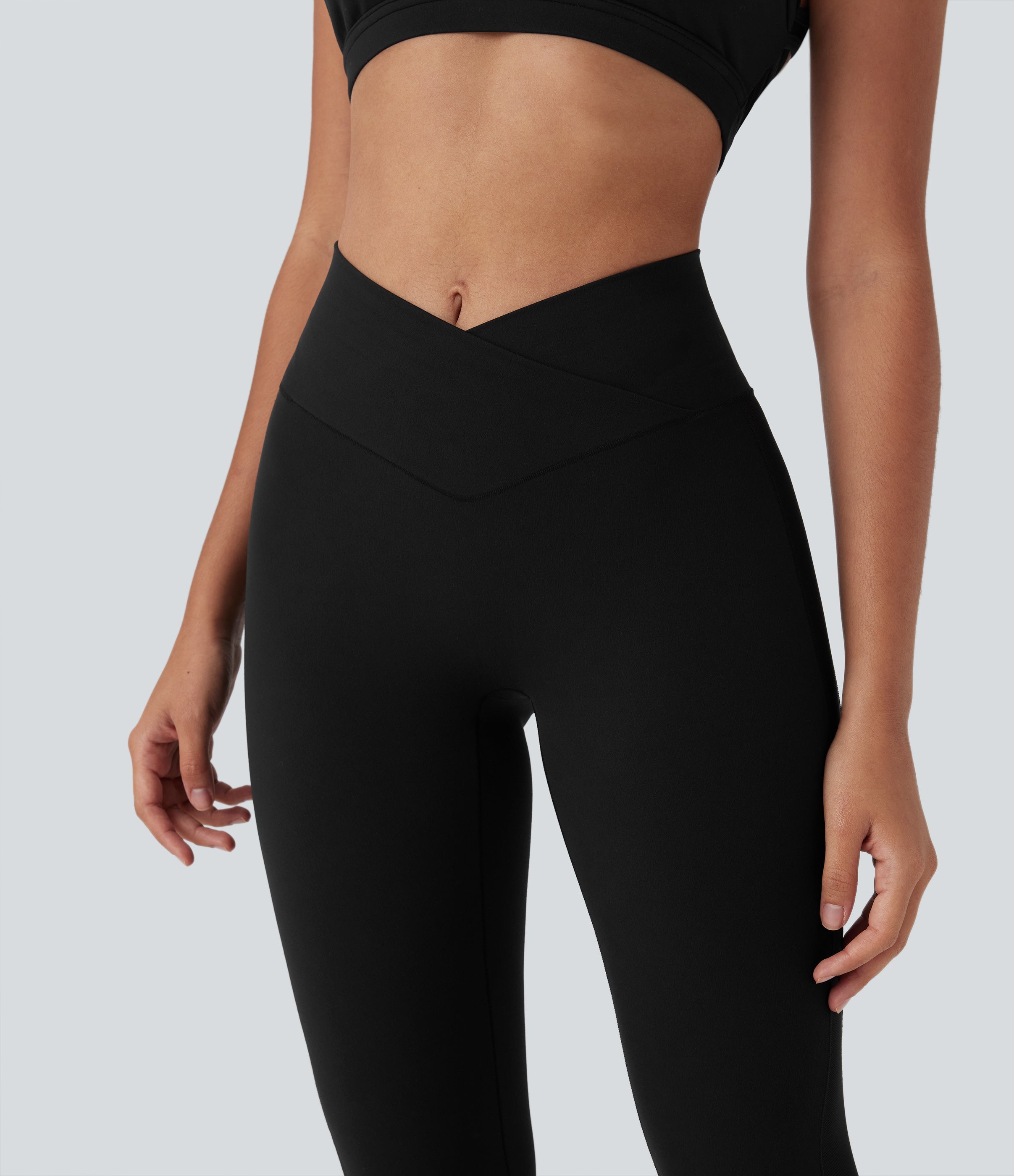 SoftlyZeroTM Crossover High Waisted Contrast Mesh Yoga Leggings with Pocket-UPF50+