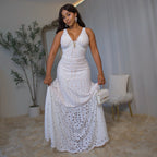 White Petal Hollow One-Piece V Neck Swimsuit&Skirt