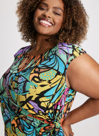 Abstract Print Wrap-Effect Dress