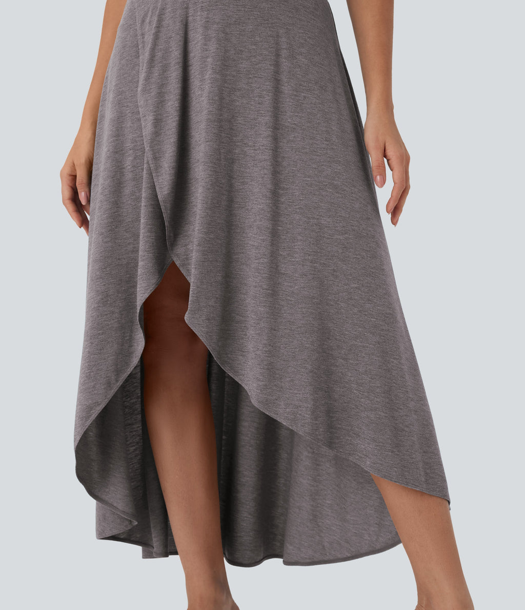 SoCinched High Waisted Tummy Control High Low 2-in-1 Flowy Maxi Casual Skirt
