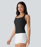 SoftlyZeroTM Airy Square Neck Cropped Cool Touch Running Tank Top-Longer Length-UPF50+