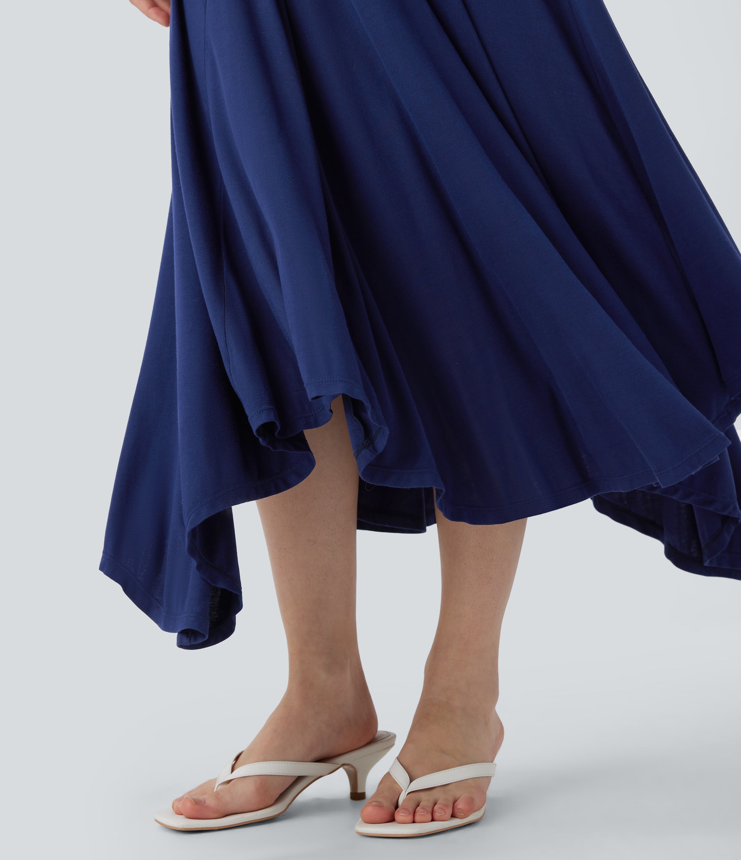 Ruched Asymmetric Hem Flowy Maxi Casual Dress