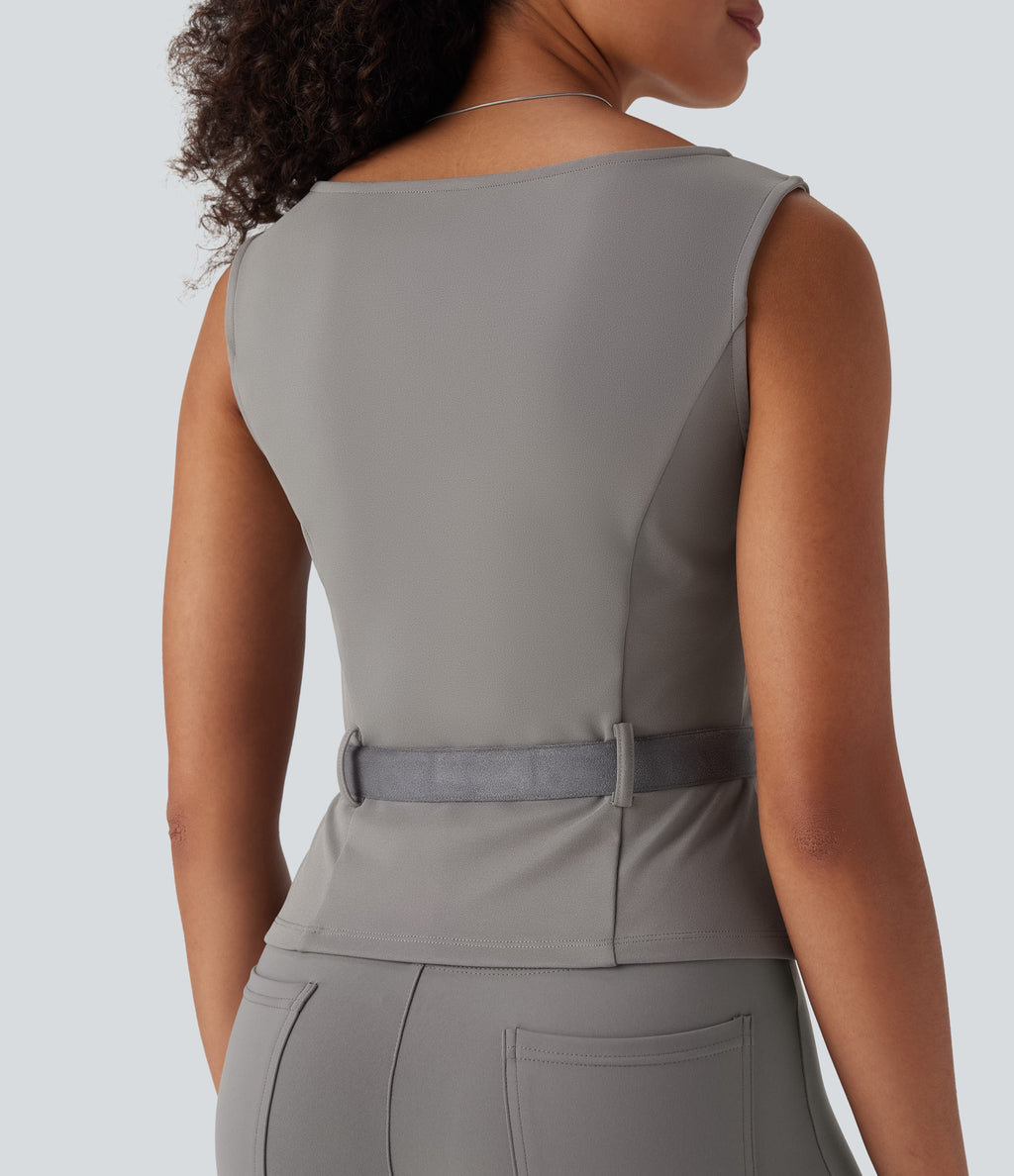 Square Neck Belted Work Tank Top