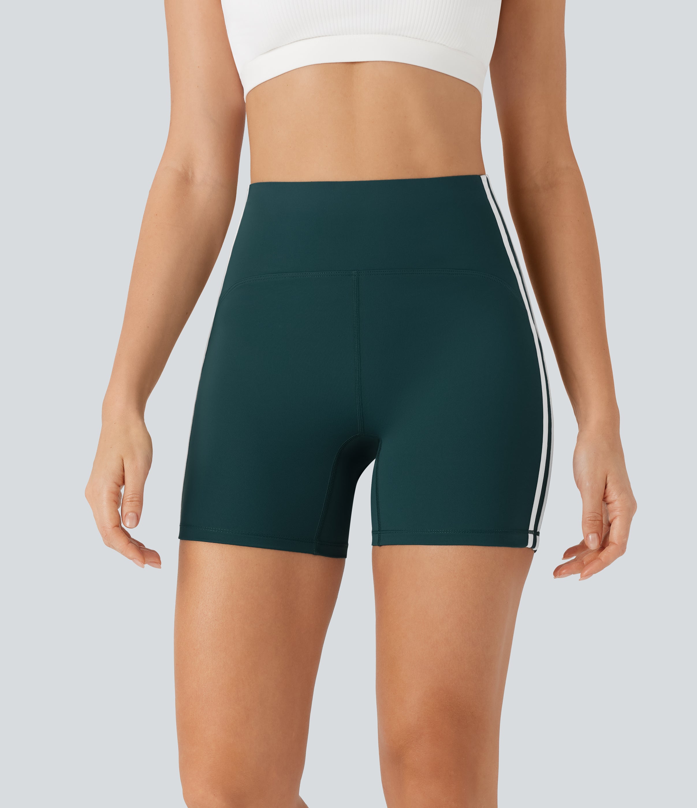 SoftlyZeroTM QuickDry SoCinched High Waisted Tummy Control Color Block Yoga Biker Shorts 5''