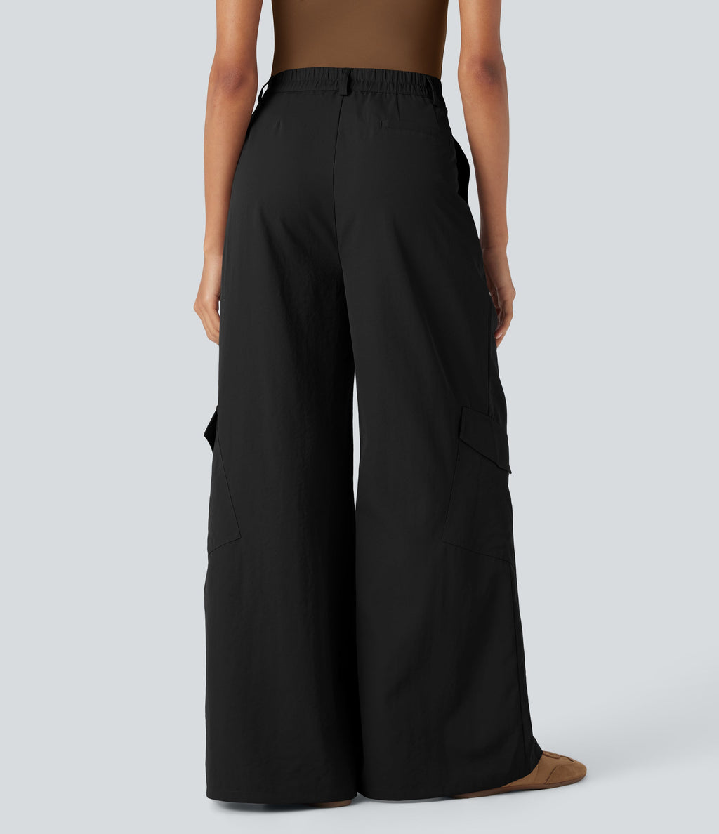 High Waisted Wide Leg Casual Cargo Pants with Pockets