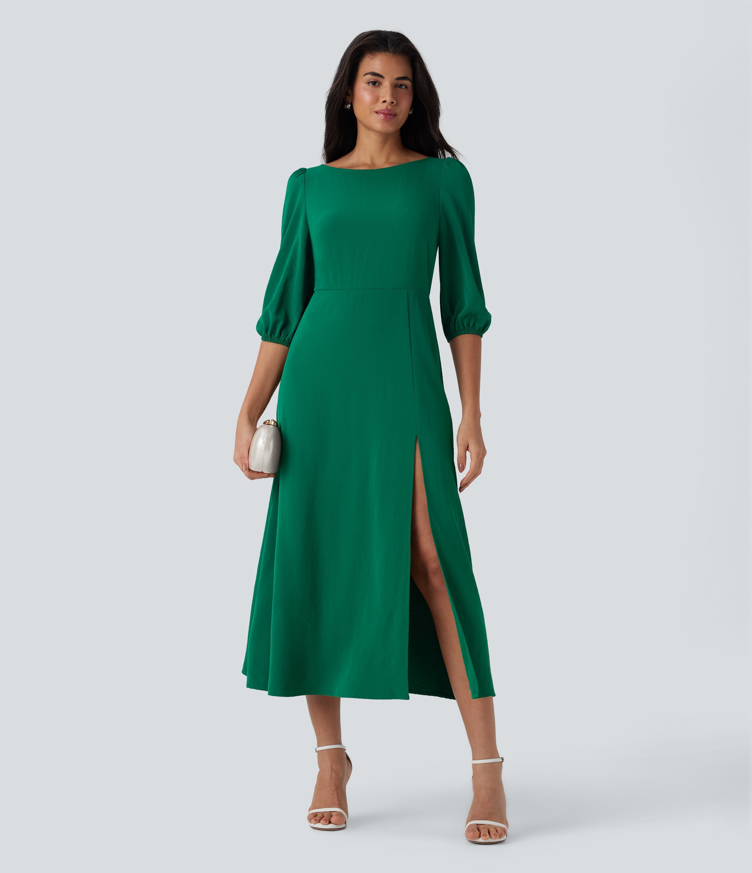 Tie Back Zipper Puff Sleeve Dress