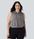 Hooded Drawstring Sleeveless Cropped Running Plus Size Tank Top