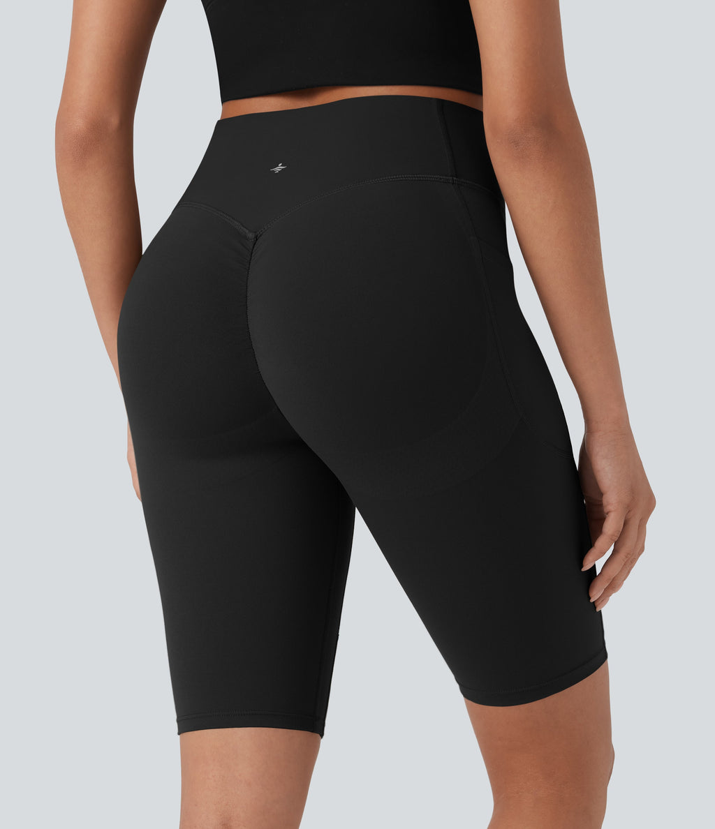UltraSculptTM SoCinched High Waisted Scrunch Butt Lifting Tummy Control Side Pocket Shaping Workout Biker Shorts 9''