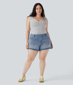 FlexTM Mid Rise Zipper Pockets Denim Casual Plus Size Shorts 3''