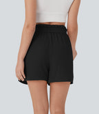 Paper Bag High Waisted Tie Front Casual Cotton Shorts with Pockets