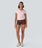 Cowl Neck Short Sleeve Ruched Yoga Top