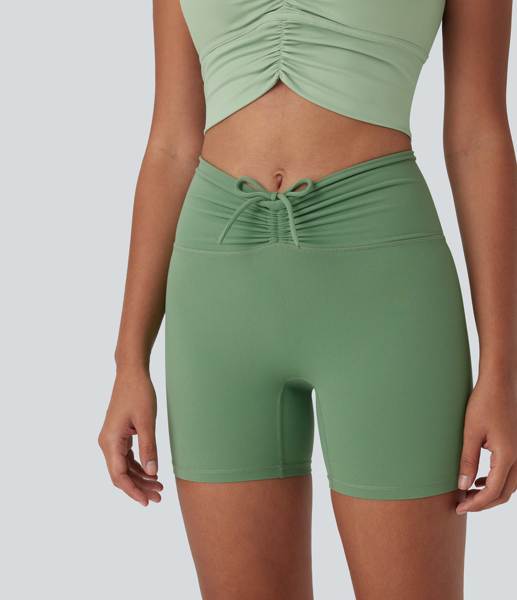 UltraSculptTM High Waisted Drawstring Ruched Yoga Biker Shorts 5'' with Pocket
