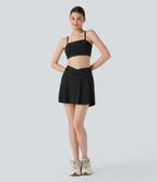 SoftlyZeroTM QuickDry High Waisted Studded Crossover 2-in-1 Mini Pickleball Skirt with Pockets