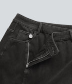 FlexTM Asymmetric Mid Rise Denim Maxi Casual Skirt with Pockets
