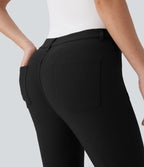 Mid Rise Denim Like Work Pants with Pockets