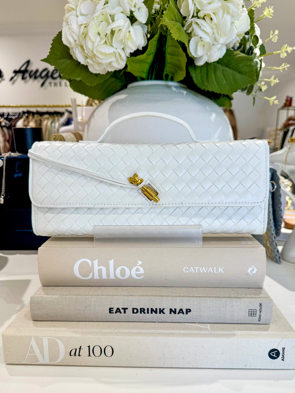 Woven Rectangle Envelope Gold Rod Fasten Clutch Bag (15 Colours)