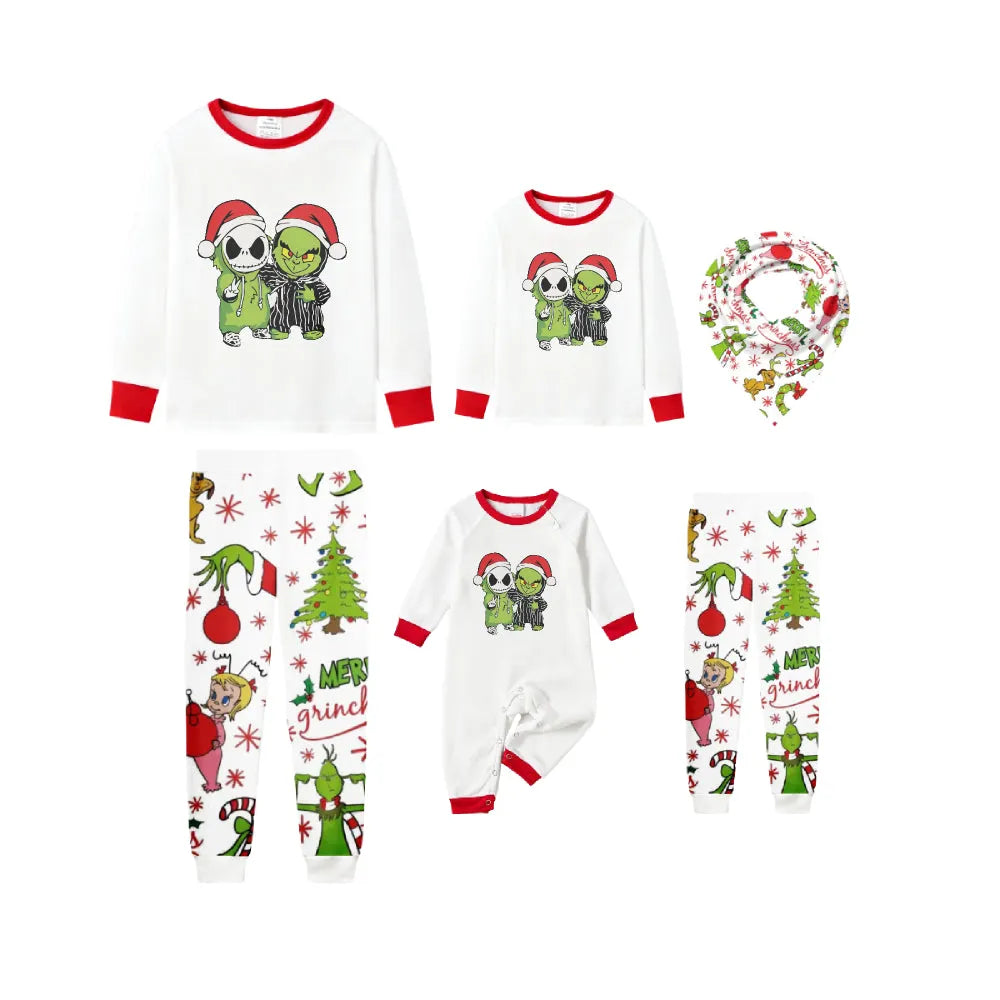 Family Christmas White Pajamas Set With Christmas Print