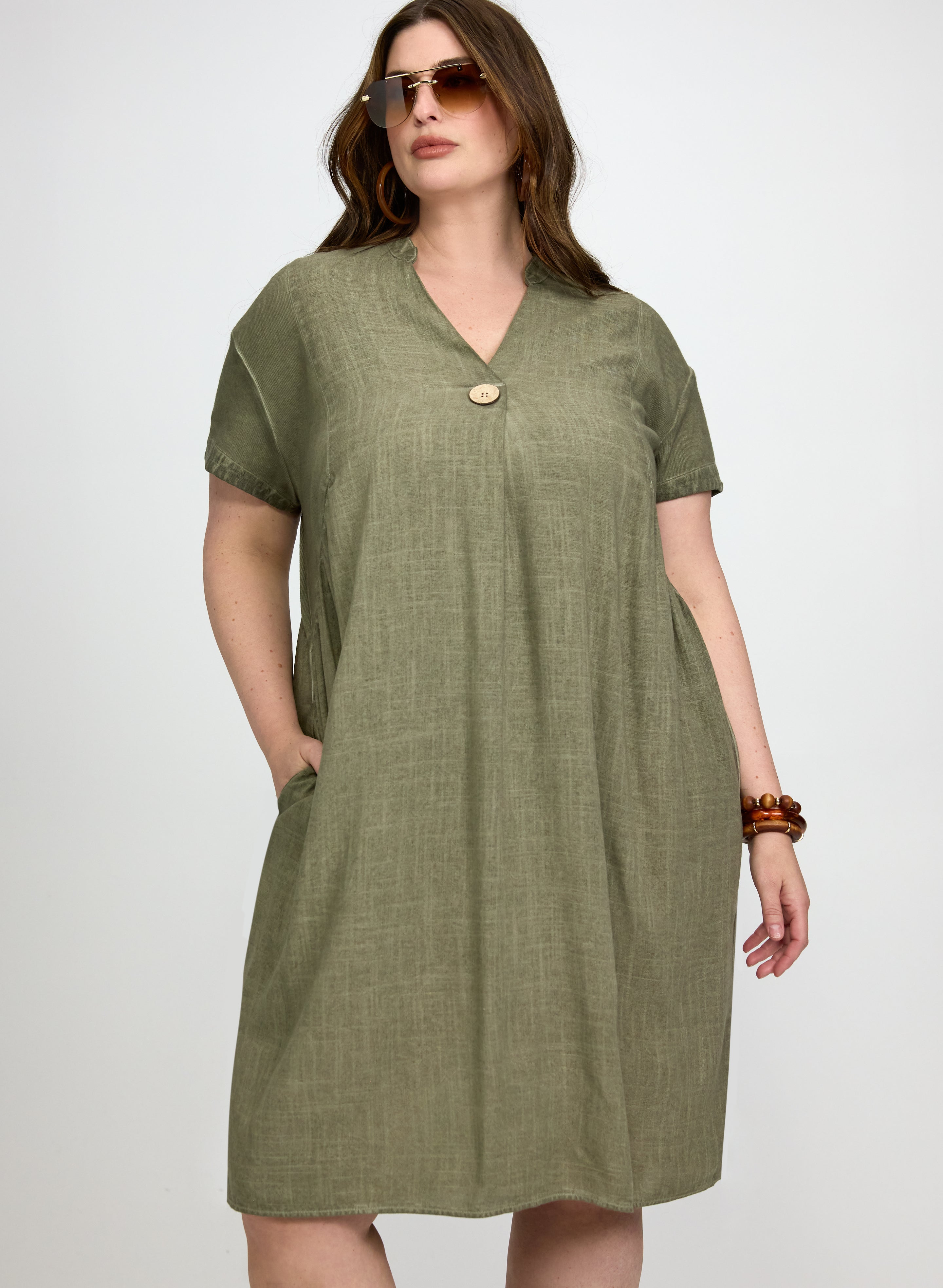 Linen-Blend Pocket Dress
