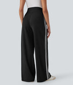 Ribbed SoCinched High Waisted Tummy Control Drawstring Wide Leg Color Block Casual Pants with Pockets