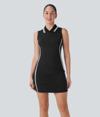 SoftlyZeroTM Airy Color Block Polo Zip Sleeveless Bodycon Cool Touch Mini Casual Dress-UPF50+