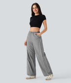 Mid Rise Wide Leg Cool Touch Casual Pants with Pockets