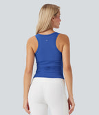 Round-Neck Racerback Ruched Built-in Bra Cool Touch Yoga Tank Top