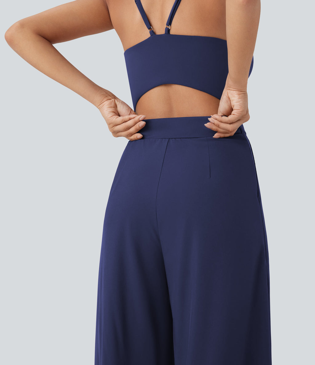 BreezefulTM Wide Leg Quick Dry Casual Slip Jumpsuit with Pockets-Easy Peezy Edition